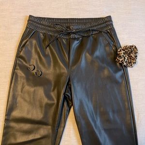 Black Faux Leather Joggers